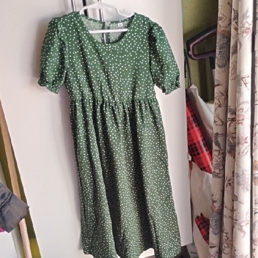 SHEIN Green Puff Sleeve Sundress